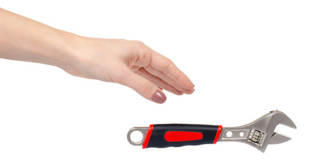 Adjustable wrench, work tool. Isolated on white.