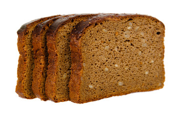 Brown bread with seeds, heathy food. Isolated on white.