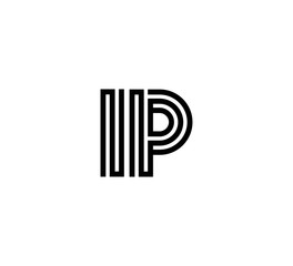Initial two letter black line shape logo vector IP