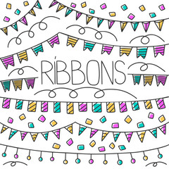 Different garlands and ribbons, vector concept in doodle style.