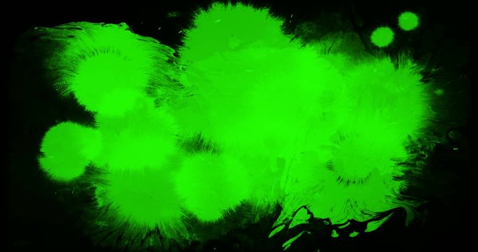 abstract paint brush stroke shape white ink splattering flowing and washing on chroma key green screen, ink splatter splash effect