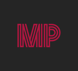 Fototapeta na wymiar Initial two letter red line shape logo on black vector MP