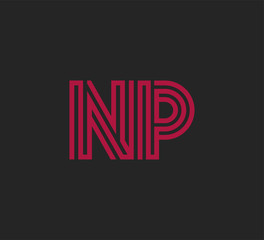 Initial two letter red line shape logo on black vector NP
