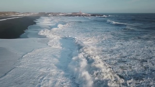 Iceland Aerial View Of Beautiful Ocean Shoreline With Lighthouse 1