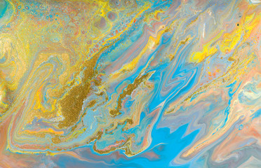 Fototapeta na wymiar Mixed colored paints background. Ocean ripple style summer pattern.