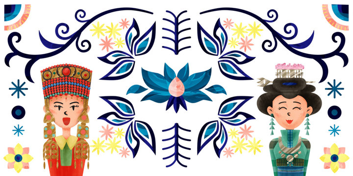花の民族柄と民族衣装の女性stock Vector Adobe Stock 花の民族柄と民族衣装の女性stock Vector Adobe Stock