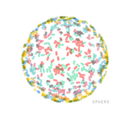 Multiple ovals on a larger sphere. Abstract molecular structure with particles. Scientific background. 3d vector illustration for advertising, marketing and presentation.