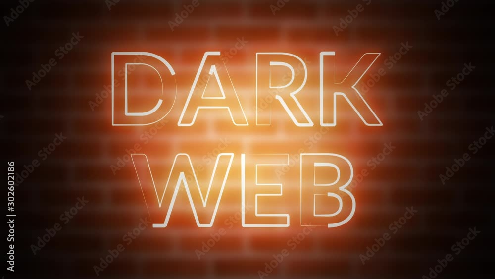 Poster 3d rendering of neon text dark web against the background of brick, computer generated