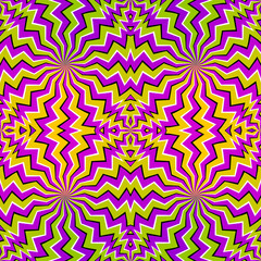 Colorful zigzags. Spin illusion. Seamless pattern.