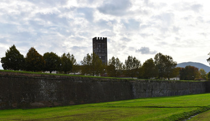 Ancient wall around the city of Lucca, Tuscany, Italy