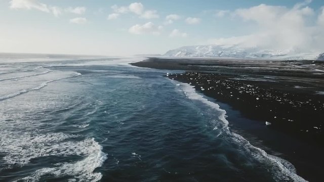 Iceland Aerial View Of Ocean Waves At Diamond Beach With Glacier Lagoon In Background 2