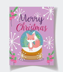 fox in crystal ball snowflakes celebration merry christmas poster