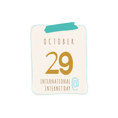 Calendar sheet. With shutter for International Internet Day. October 29. Beige and blue illustration on white background. 