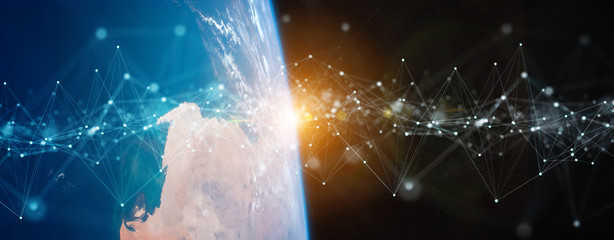 Global datas exchanges and connections system over the globe 3D rendering elements of this image furnished by NASA