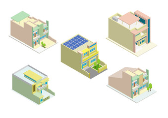 vector isometric set of modern house