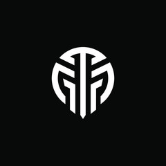 Initial letter GT or TG logo template with modern abstract mask or spartan helmet illustratrion in flat design monogram symbol