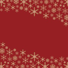 赤い背景と雪の結晶のクリスマススクエアフレーム
