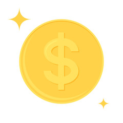 Flat design illustration of gold dollar coin. Business and finance concept. 