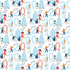 Happy People New Year Celebration Seamless Pattern