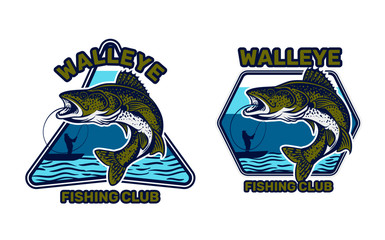 walleye fishing club, walleye jump on the water catching by man on kayak fishing with daylight background