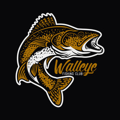 walleye fishing club logo illustration in black background