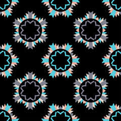 Ethnic boho seamless pattern. Lace. Embroidery on fabric. Patchwork texture. Weaving. Traditional ornament. Tribal pattern. Folk motif. Vector illustration for web design or print.