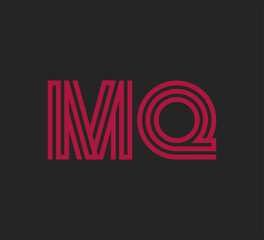 Fototapeta na wymiar Initial two letter red line shape logo on black vector MQ