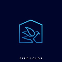 Bird With House Line Art Illustration Vector Template