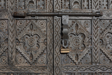 Carved wooden door.