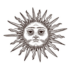Engraving Drawing Illustration of Sun