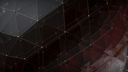 Abstract triangle polygonal brown glass surface on black background. 3D render