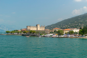 View from the lake Garda of the castle Scaliger de Torri del Benaco, Italy