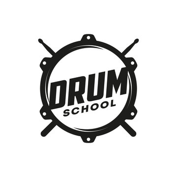 Vector logo of Drum school. Logotype, symbol, icon, graphic, vector. Rock music 