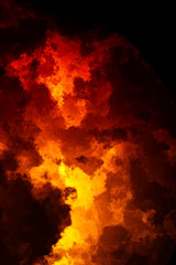 abstract composition: fire clouds on a dark background, 3d graphic arts