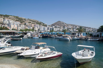 Fototapeta na wymiar Town Saranda on Albanian Ionian Sea Coast near Corfu and ancient city Butrint