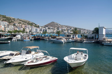 Fototapeta na wymiar Town Saranda on Albanian Ionian Sea Coast near Corfu and ancient city Butrint