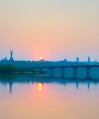 Fototapeta na wymiar Dnipro river Paton bridge Kiev
