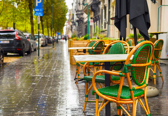 street restaurant rain Brussels, Belgium