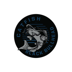 black bullhead catfish logo badge illustration in vintage retro style. can also be used on t shirts