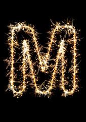 alphabetic letter M burning sparkler, 3D, ILLUSTRATIOn