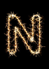 alphabetic letter N burning sparkler, 3D, ILLUSTRATIOn