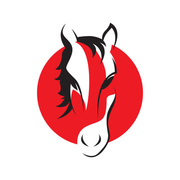 emblem of red horse head Logo Template Vector illustration design