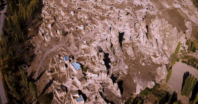 Rock-Cut Churches in The Beginning of Time on Soganli Valley from SKY. Kayseri, Turkiye