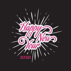 Happy New Year letter hand drawn calligraphy background.