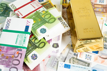 Gold bars, Financial, business investment concept. Euro Money