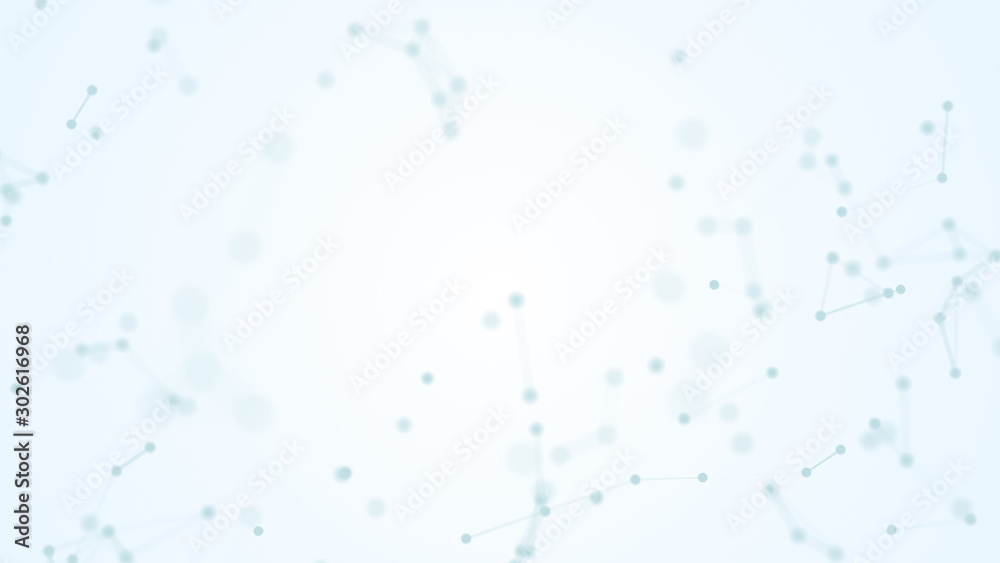 Wall mural abstract blue blurred geometry wireframe network and connecting dot in space on white background. fu