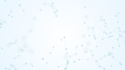 Abstract blue blurred geometry wireframe network and connecting dot in space on white background. Futuristics computer and medical science concept. Abstract technology graphic design illustration.