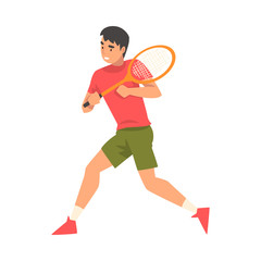 Obraz na płótnie Canvas Tennis Player with Racket, Athlete Character in Uniform Running Vector Illustration