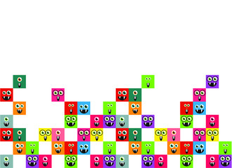 colored square monsters on a white background, baby cartoon pattern