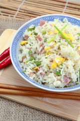 bowl of Cantonese rice on a table